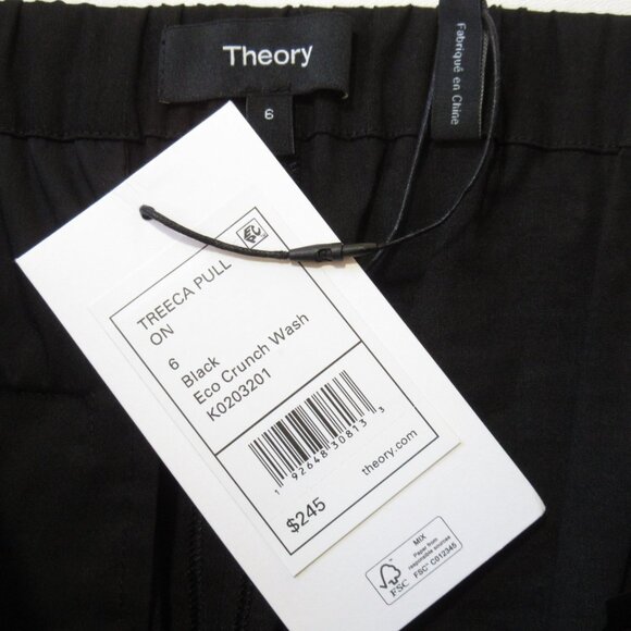 NWT Theory Treeca Pull On in Black Eco Crunch Linen Stretch Pants 6 - Picture 3 of 5